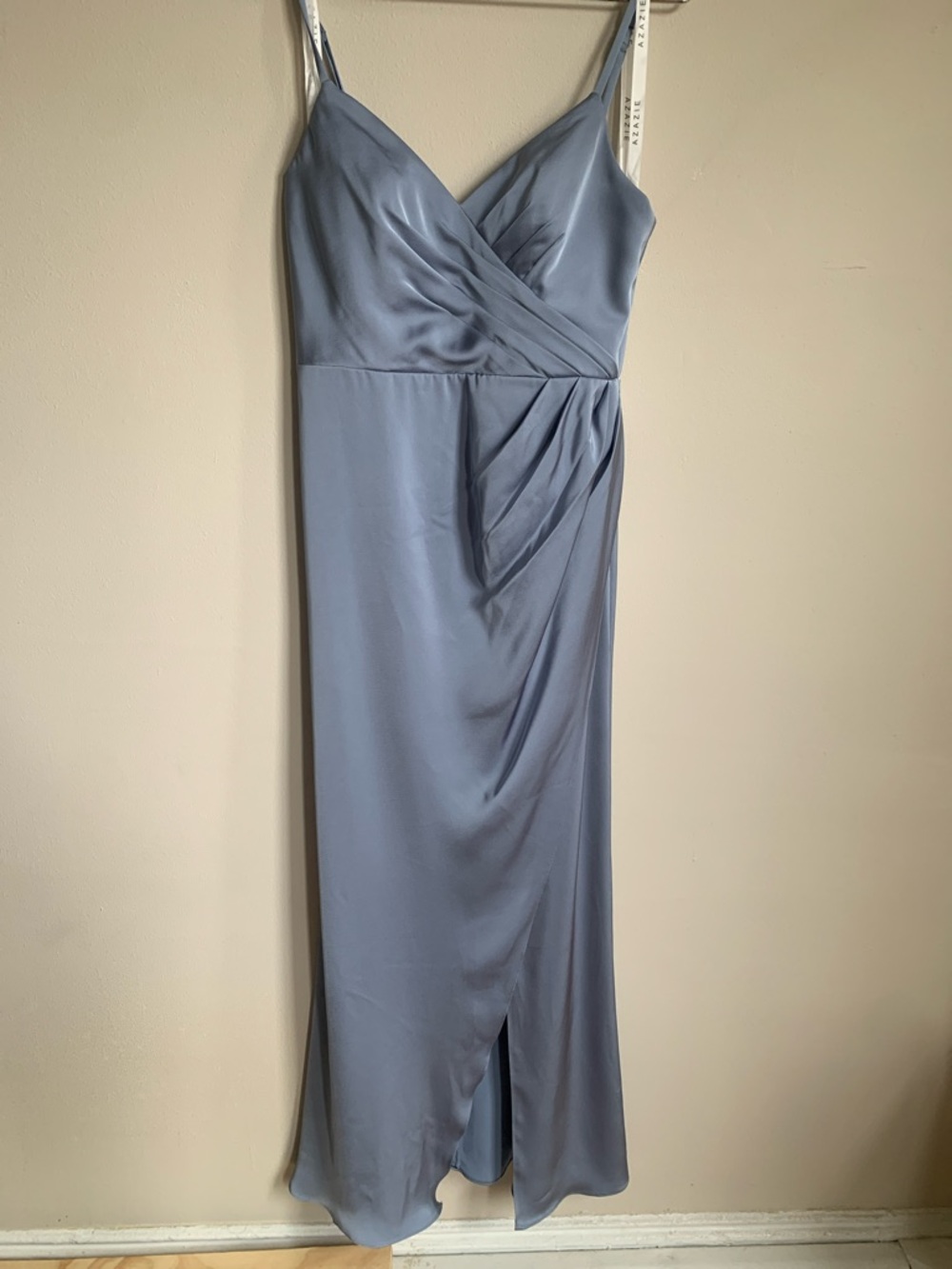 Azazie MACI stretch satin dusty blue size 6